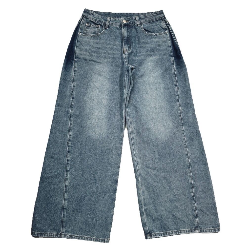 Dazy Baggy Wide Leg Jeans L Blue High Rise Skater Denim Womens Measure 30 x 29.5